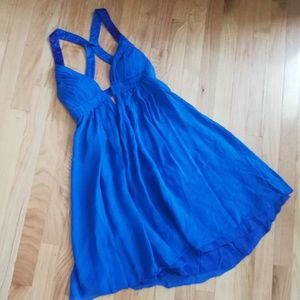 Blue Sleeveless Backless V-Neckline Party Dress